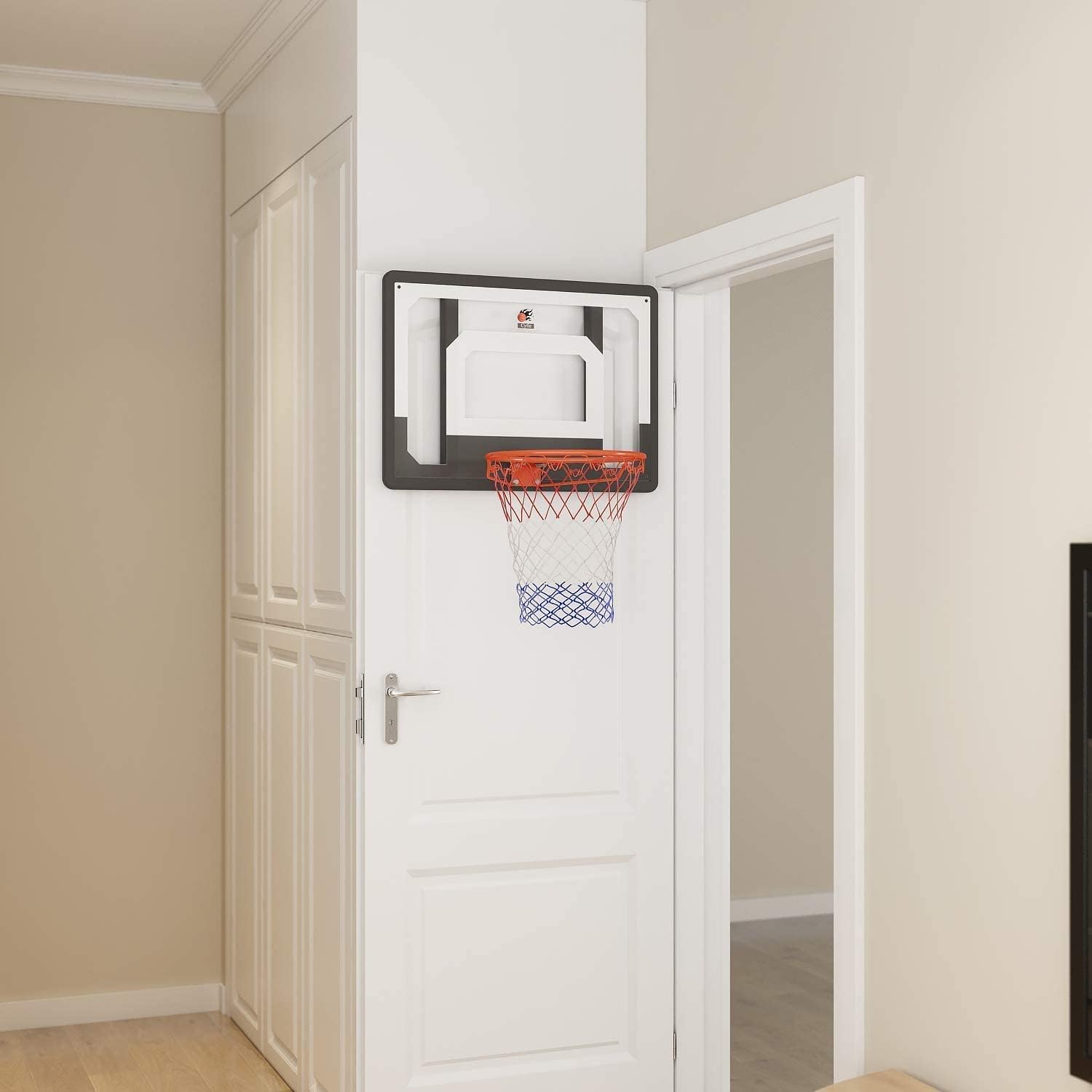 Large Wall Mount Basketball Hoop Set with Door Hooks, 32" x 23" Backboard, Spring Rim, Indoor Outdoor Basketball Practice Equipment for Adults
