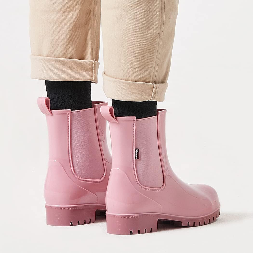 planone Cute Short Rain Boots for Women, Waterproof Chelsea Ankle Boots