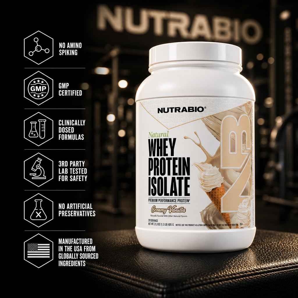 NutraBio Natural Whey Protein Isolate Protein Powder, 25g Protein with Complete Amino Acid Profile, Non-GMO, Soy & Gluten Free, Low Carb, Low Calorie - 20 Servings- Chocolate