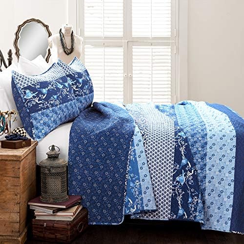 Lush Decor Royal Empire Reversible Cotton Quilt Set, 3 Piece Set Full/ Queen, Plum - Striped Bedding Set - Floral Quilt Queen Size - Purple Bedding - Boho Decor