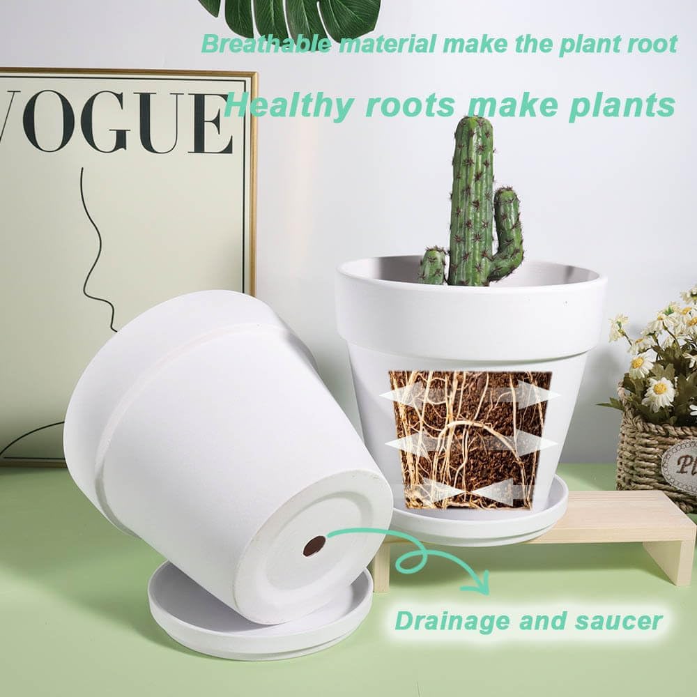 vensovo 8 Inch Clay Pot for Plant with Saucer - 2 Pack Large Terra Cotta Plant Pot with Drainage Hole, Clay Planters Pot