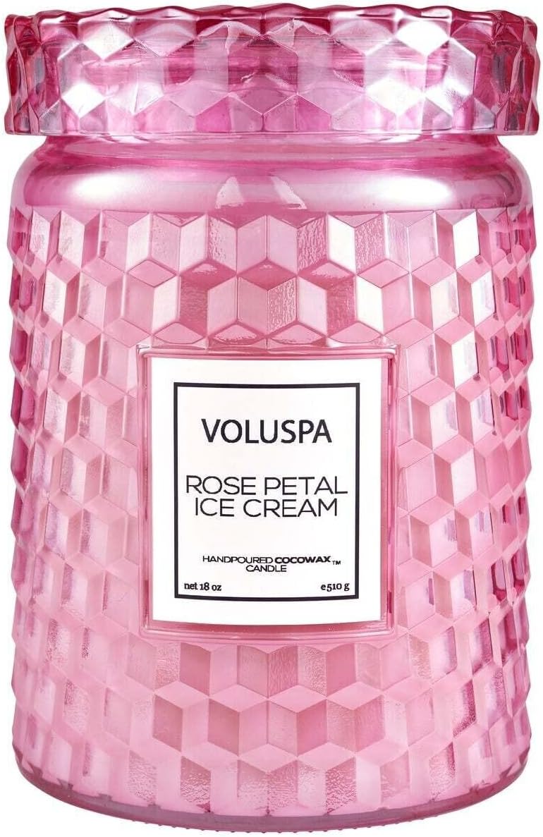 Voluspa Milk Rose, Large Candle Jar, 18 Ounce, 100 Hour Burn Time, Coconut Wax for Clean Burning, Handcrafted in the USA