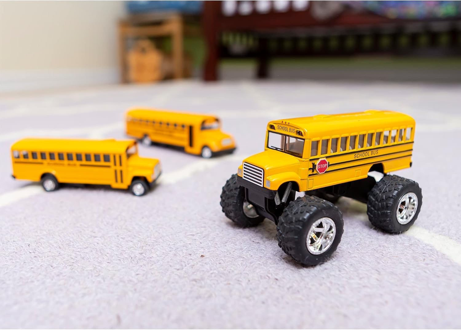 5" Monster School Bus Die Cast Metal Model, Pullback Action Toy Monster Truck