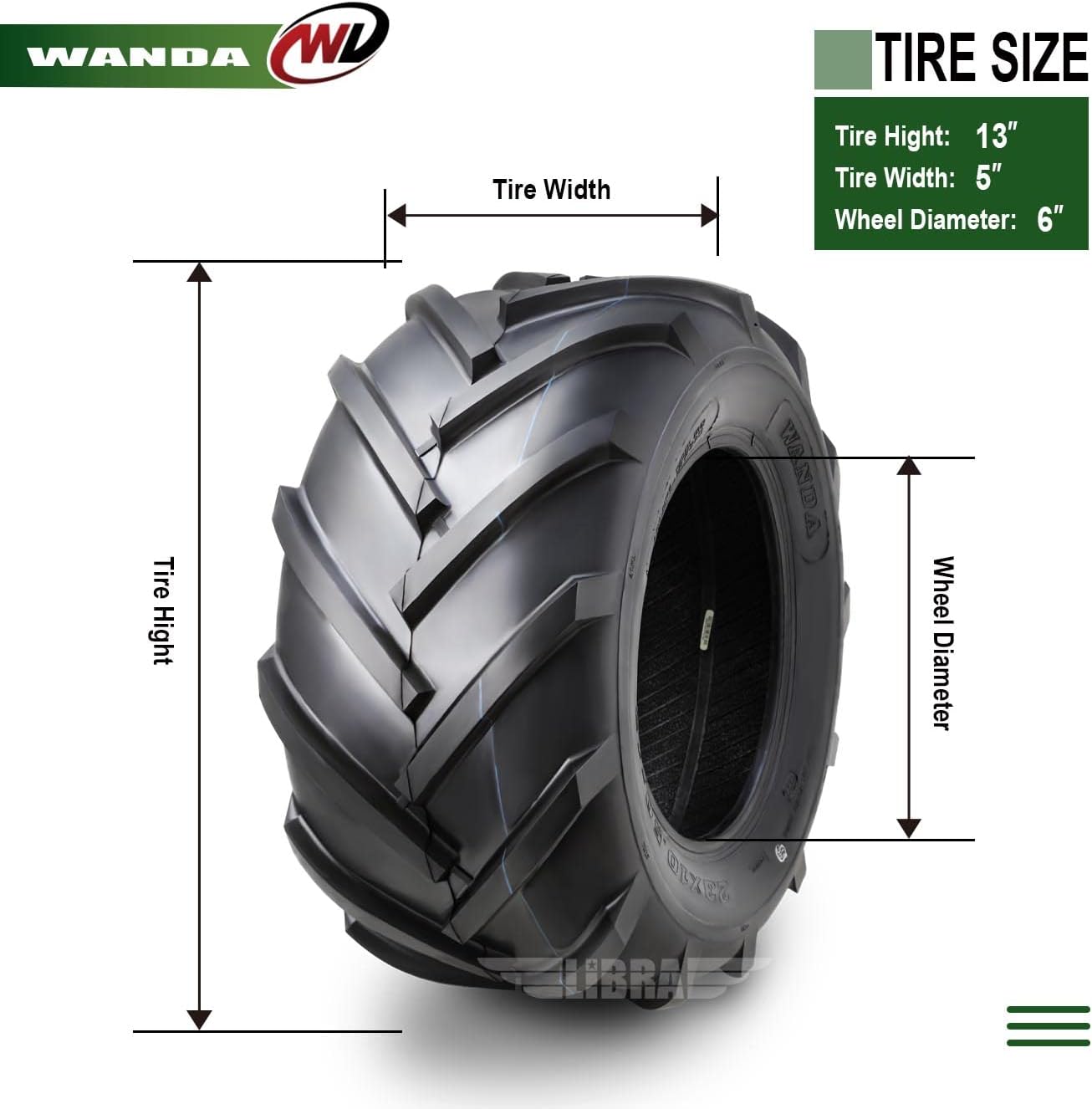 WANDA Set 4 Lawn Mower Turf Tires 16x6.5-8 & 23x10.5-12 /4PR -13019/13049 | Riding Lawn Mover, Garden Tractor