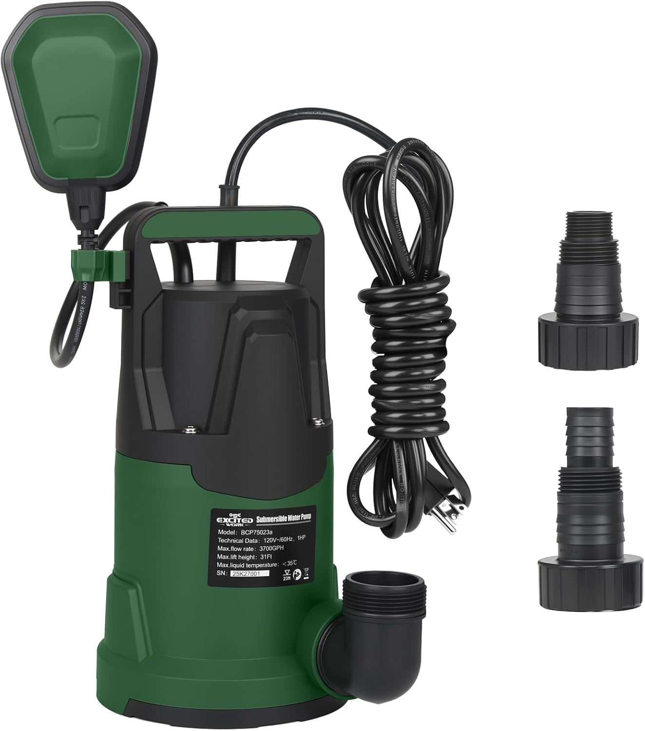 4200GPH 1HP Submersible Sump Pump with Automatic Float Switch | LAZYLAND, Clean Water Pump for Pool, Pond, Garden, Flooded Cellar, Aquarium and Irrigation (Green)