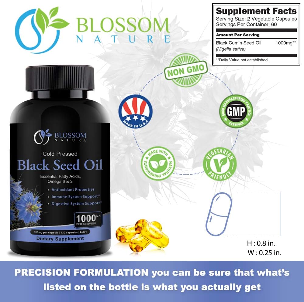 Black Seed Oil Capsules 1000mg - Premium Black Cumin Seed Oil Capsules - Black Seed Oil Liquid Pills - Virgin Cold Pressed Nigella Sativa Oil Pills