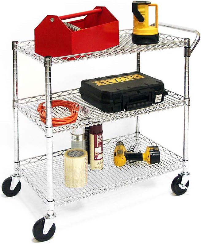 Seville Classics UltraDurable NSF Commercial Heavy Duty Metal Rolling Utility Cart, w/ Steel Shelves, Handle Bar for Restaurant, Garage, Warehouse, Kitchen, Office, Top Shelf (36"W x 18"D)