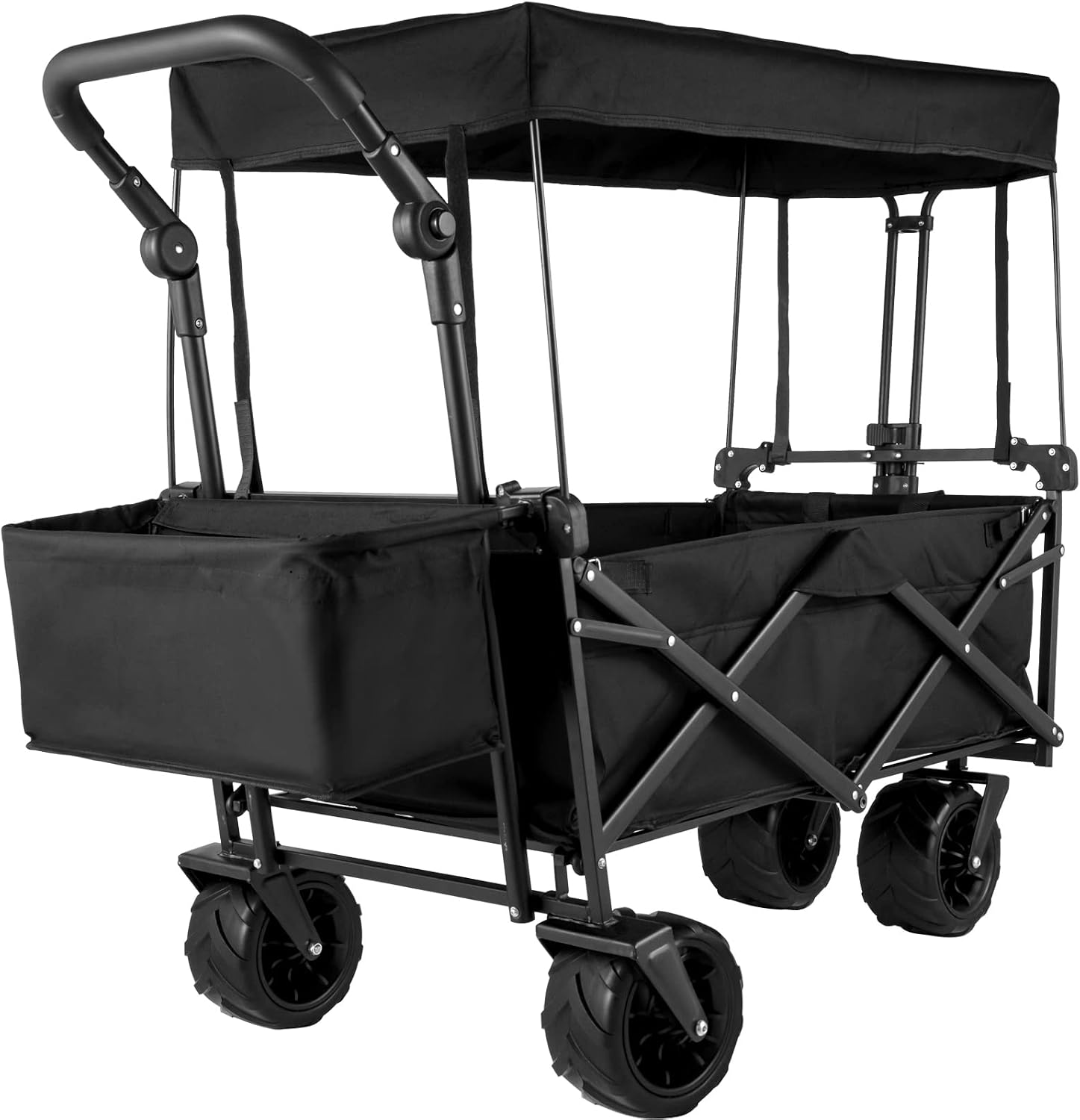 Happbuy Collapsible Wagon with Removable Canopy, 220lbs Heavy Duty Foldable Beach Wagon with Big Wheels