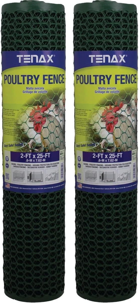 Tenax Poultry Fence - Green Plastic Poultry Fencing, Lightweight, Weather Resistant - 3-ft x 25-ft - Plastic