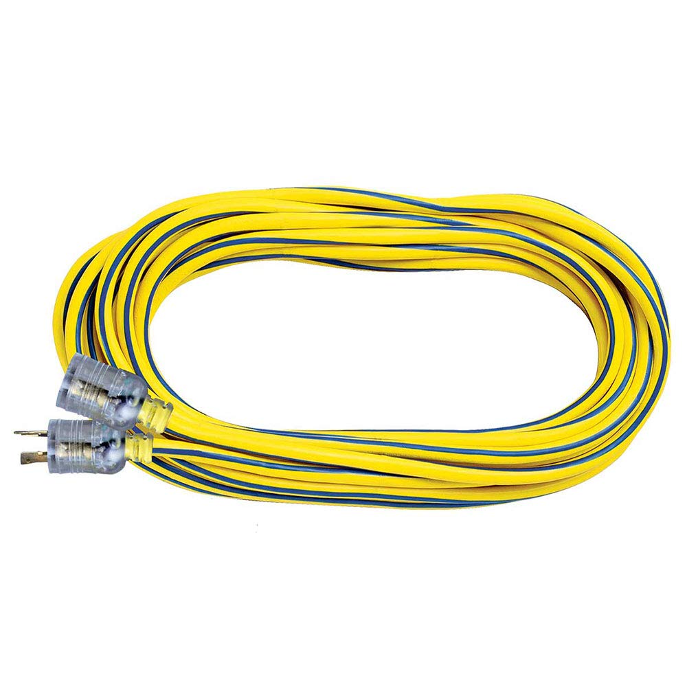 05-00131 12/3 SJTW Locking Extension Cord, 100-Foot, Yellow with Blue Stripe