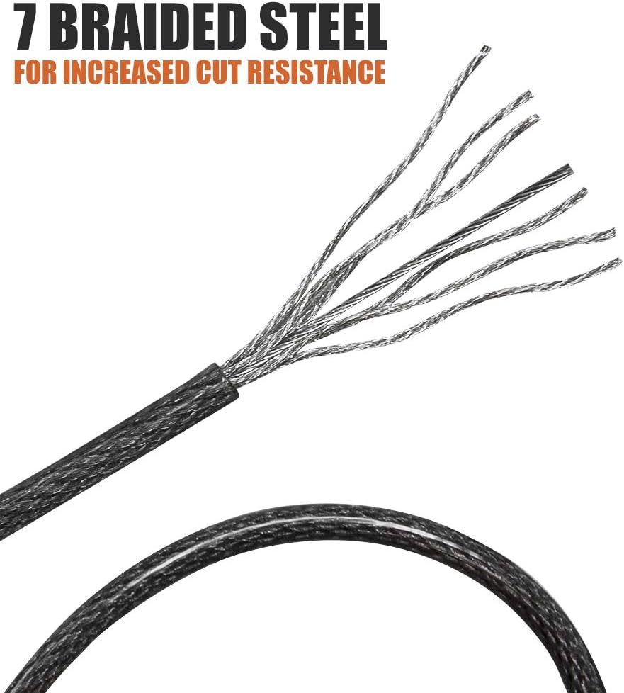BV 7FT Heavy-Duty Security Cable Lock with Loops – Extra Thick 10mm (3/8") Braided Steel, Cut-Resistant & Weatherproof Wire Cable for Padlock, Gate, Bike, Motorcycle & Outdoor Equipment