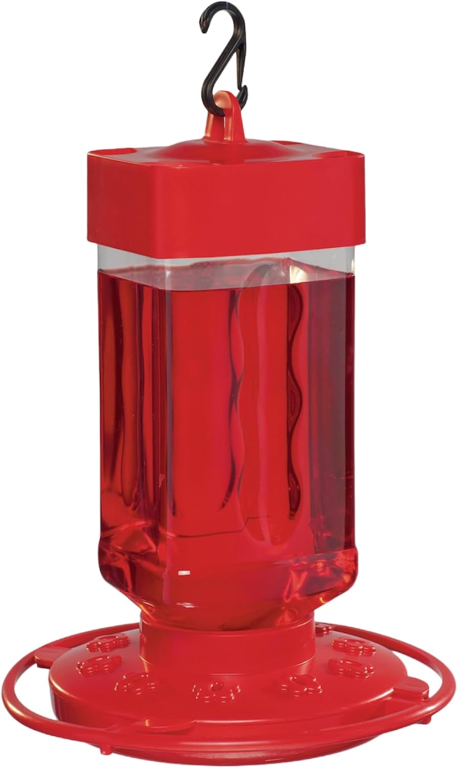 First Nature Hummingbird Feeder - 10 Feeding Ports - Red Base | Wide Mouth Prevents Messy Spills - Sealing Ring Prevents Bottom Leaks - Multi-Port Base Accommodates Flocks