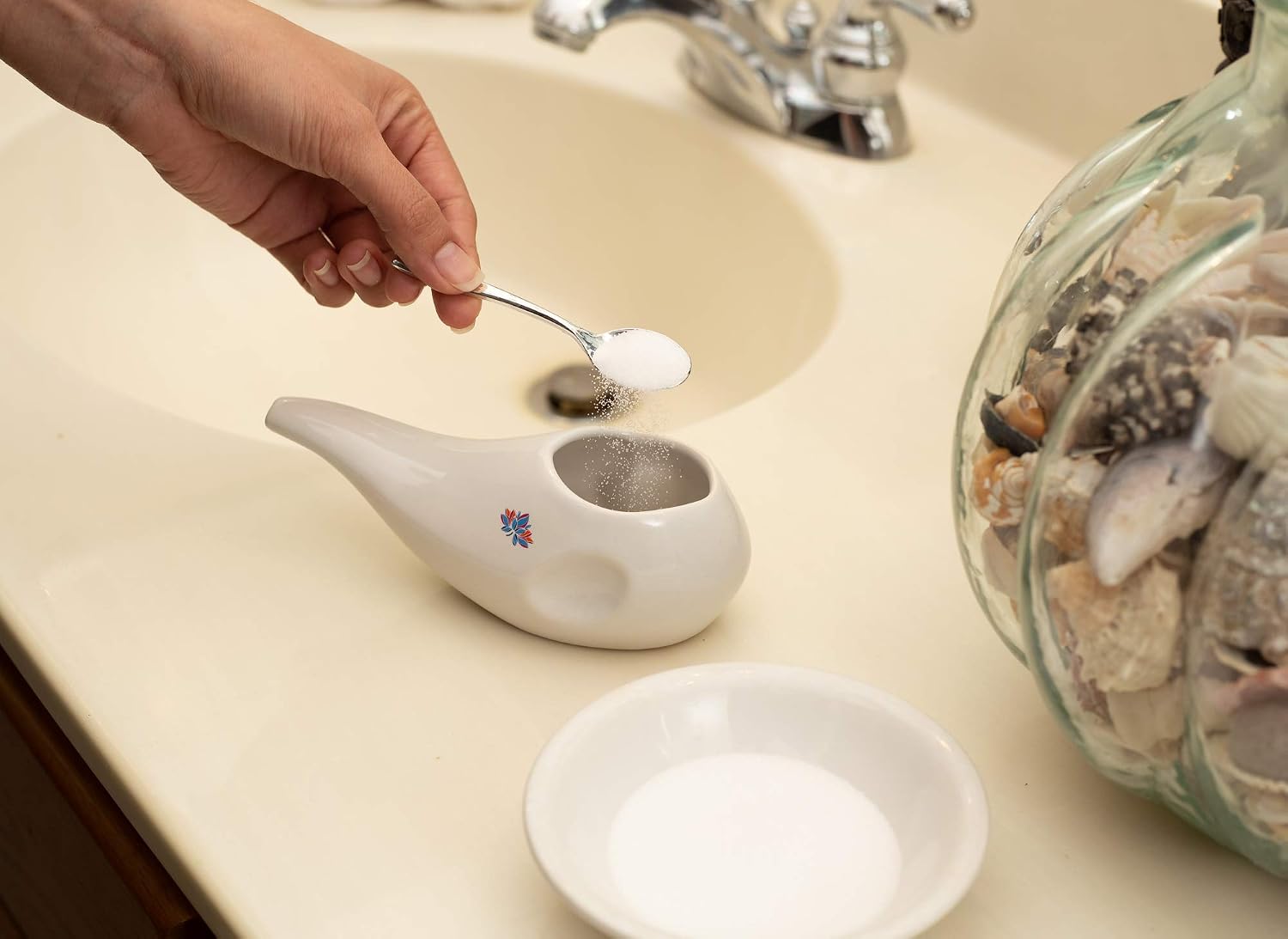 Best Rated Ceramic Neti Pot - Ergonomic Design and Hand-Made, Seafoam Green