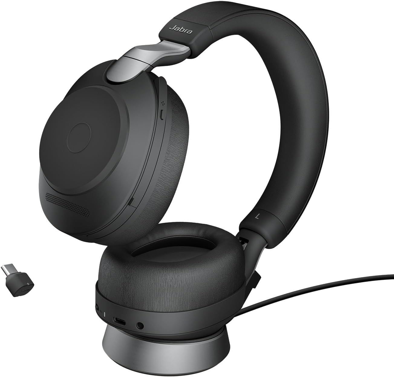 Jabra Evolve2 85 Wireless PC Headset – Noise Cancelling UC Certified Stereo Headphones with Long-Lasting Battery – USB-C Bluetooth Adapter –