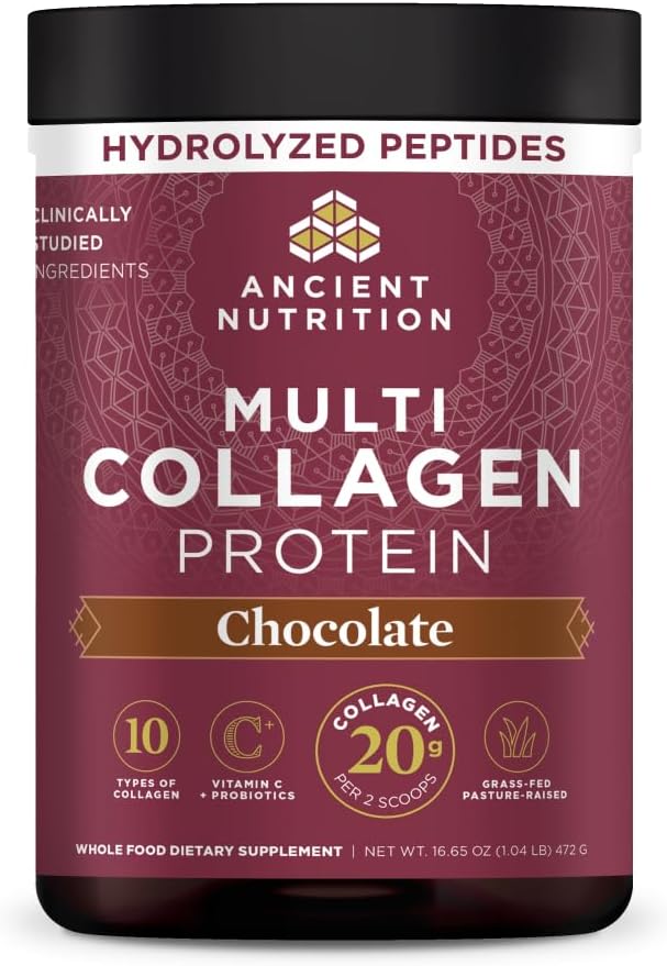 Ancient Nutrition Multi Collagen Protein Powder, 5 Types of Food Sourced Collagen, Providing Types I, II, III, V, and X, 16.2 Ounce
