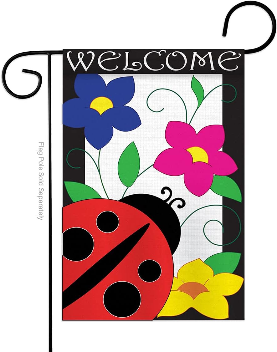 Ladybug Flag Home Decor Welcome Banner Applique Decorative Stitched Flower Tapestry Wall American Embroidered Sew Stitching Spring Floral Gifts