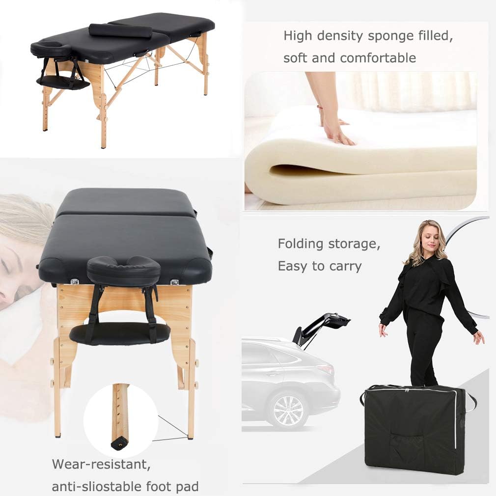 FDW Massage Table 28In Wide Height Adjustable Spa Table with Half Bolster Oxford Cloth Backpack for Spa Footmassage Facial CareSpa Tattoo