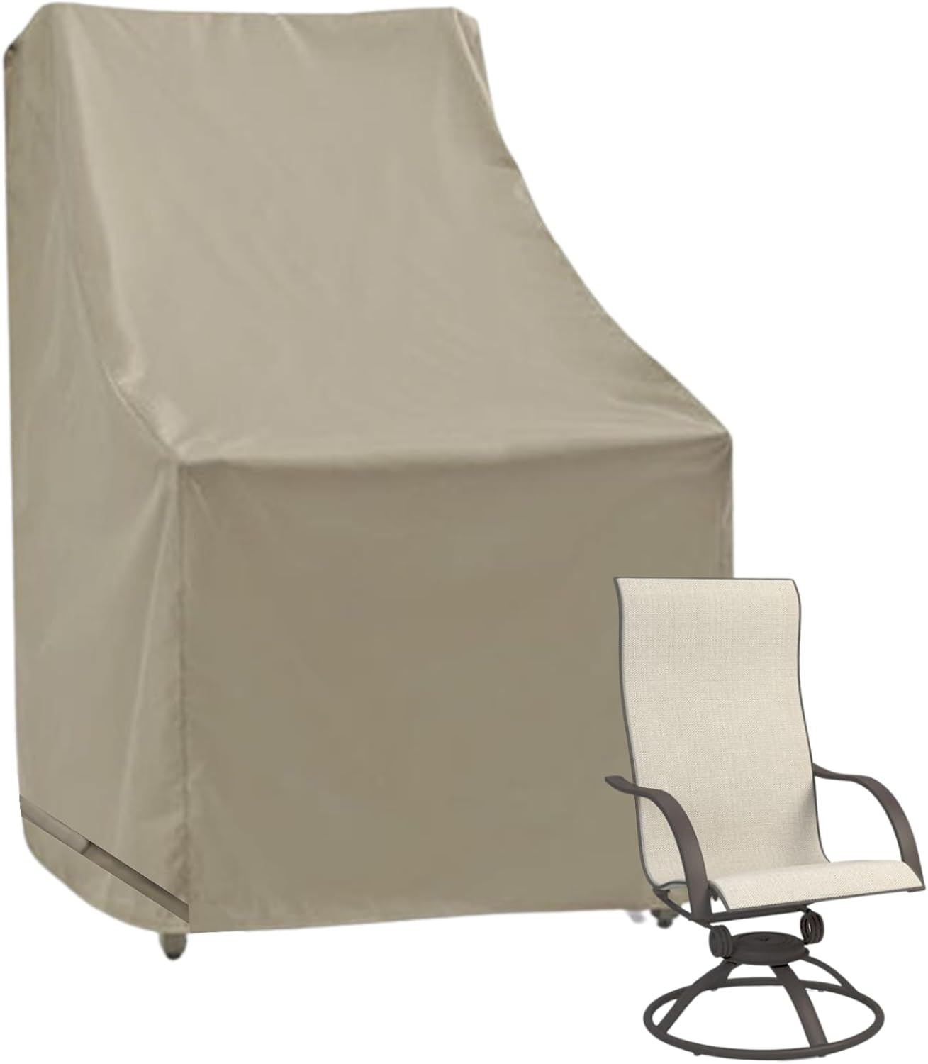 Formosa Covers | Outdoor Patio High Back, Rocking, Swivel Chair Cover Stackable Dining Seat Protection Secure Fastener Strips | 27" W x 30" D x 42" H (Taupe)