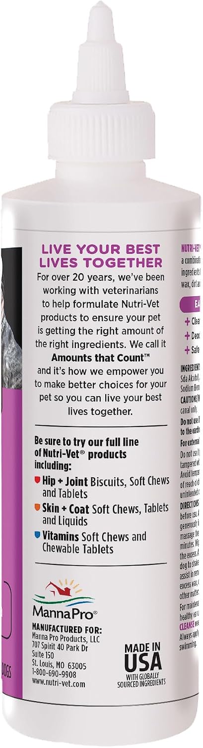 Nutri-Vet Dog Ear Cleaner, Ear Wash for Dogs, Aloe Vera Formula, 8oz | Dog Ear Cleaner Solution, Ear Flush for Dogs, Aloe Vera, Salicylic Acid Formula, Wax Removal, Debris Removal, Deodorizes