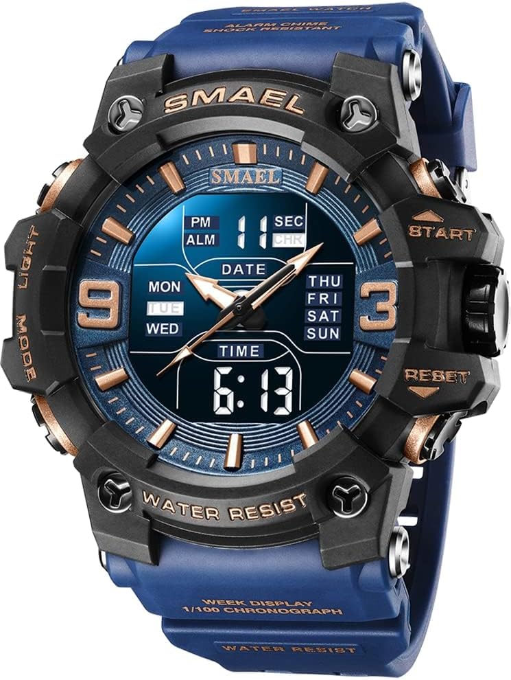 Gosasa Men's Large Face Outdoor Sports Watches Military S-Shock Watch Waterproof, Backlight, Alarm, Stopwatch Features - Rugged Wristwatch for Training, Hiking, and Adventure