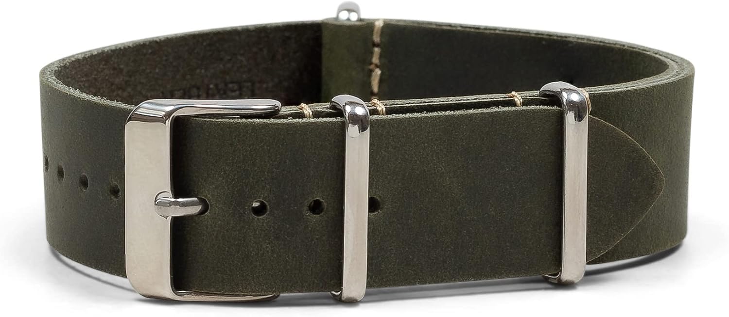 Benchmark Leather Watch Band - Crazy Horse Oiled Leather One-Piece Watch Straps for Men or Women - 18mm, 20mm, 22mm or 24mm Widths