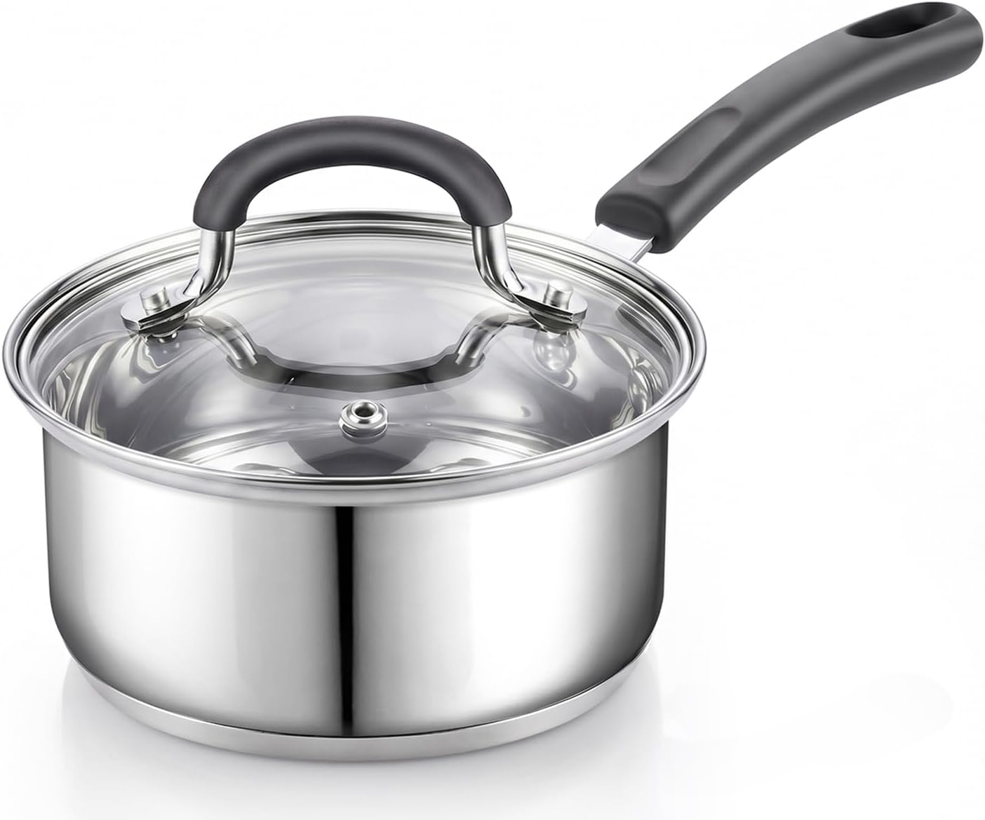 Cook N Home Professional 2 Quart Stainless Steel Saucepan with Lid, Small Kitchen Induction Cooking Sauce Pot Pan, Stay-Cool Silicone Handle, Dishwasher Safe