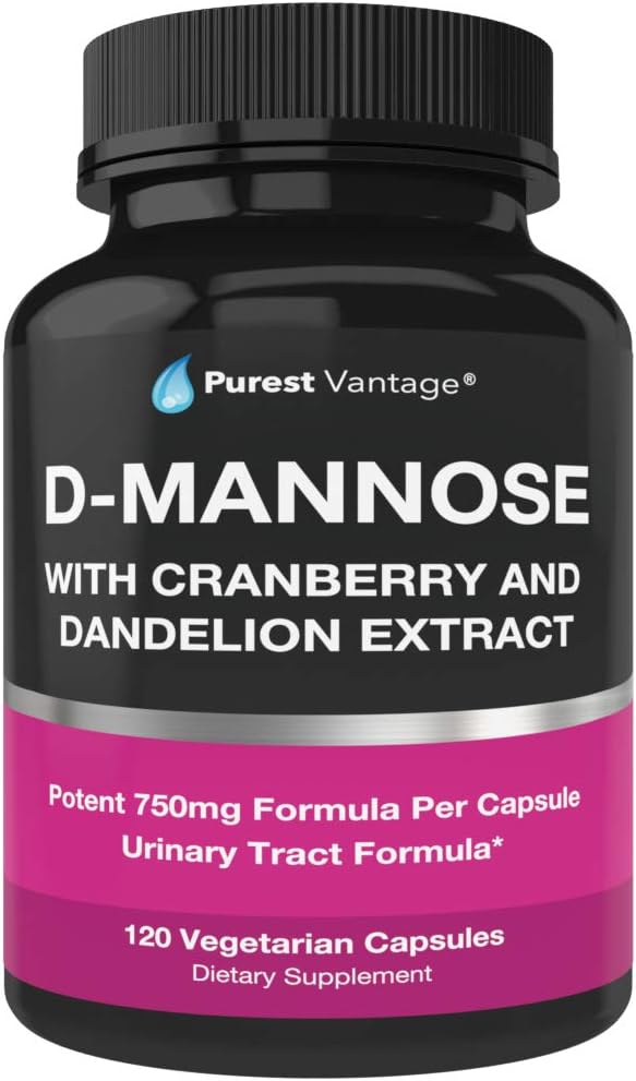 D-Mannose Capsules, 600mg D mannose with Cranberry, 120 Caps | 750mg Formula for Bladder, Urinary Tract and UTI Support, D-Mannose