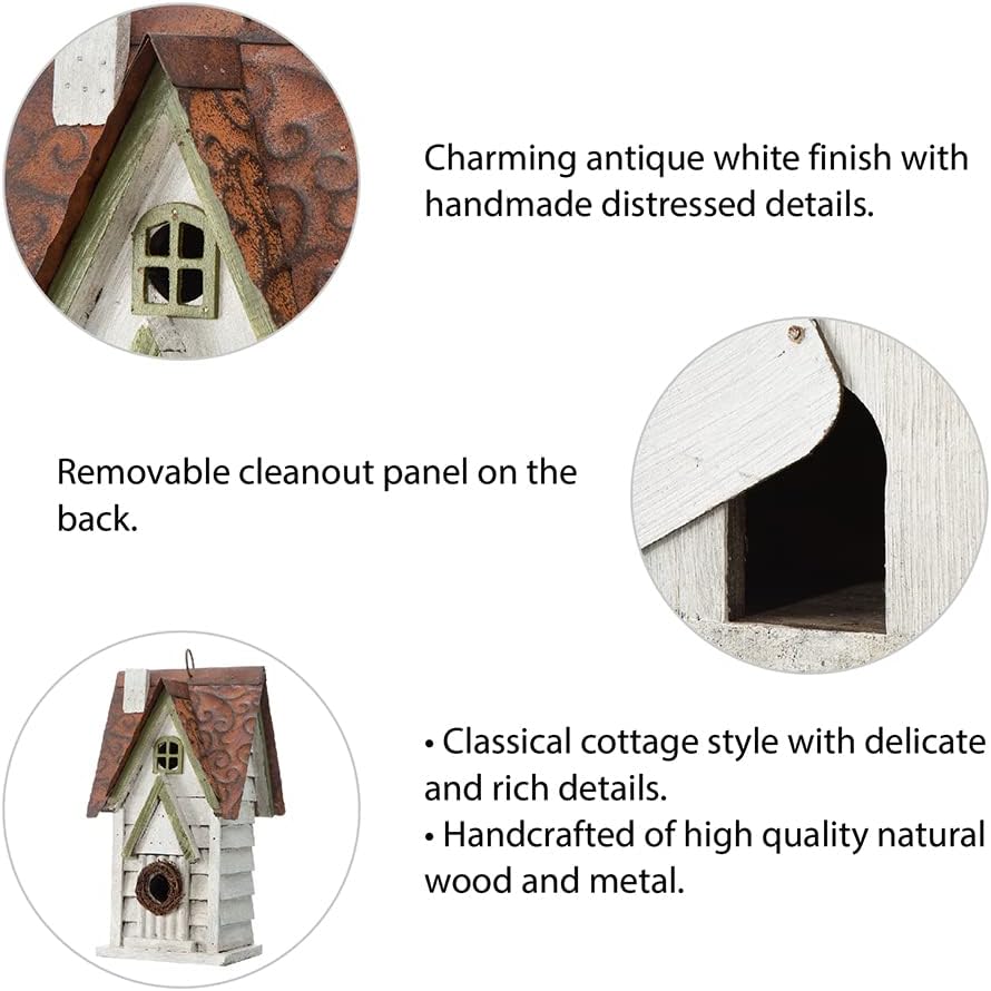 Glitzhome 12" H Green Hanging Distressed Solid Wood Garden Bird House Decorative Birdhouse