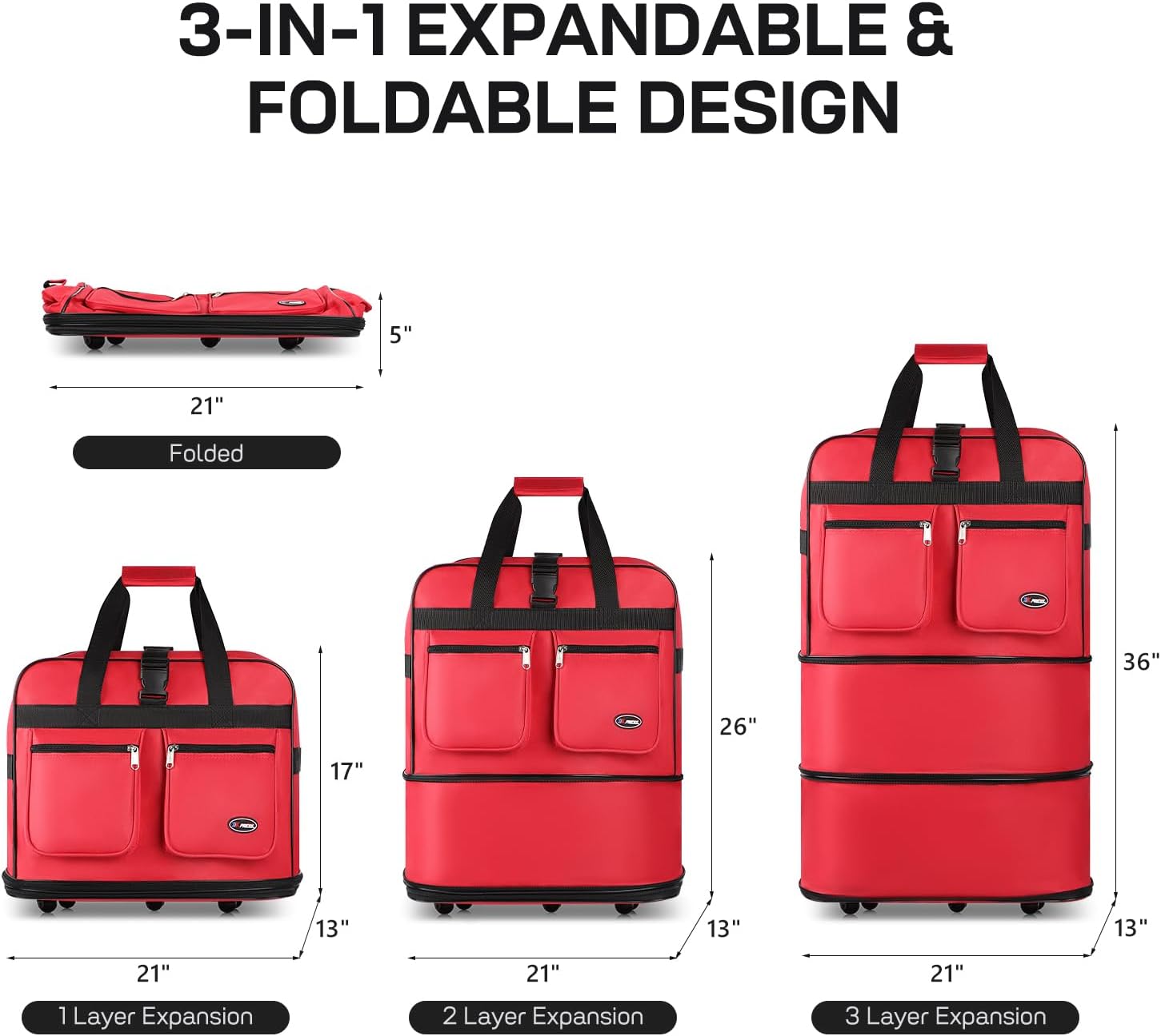 40'' Expandable Rolling Duffel Bag Suitcases w/Wheels,Foldable Luggage Bag