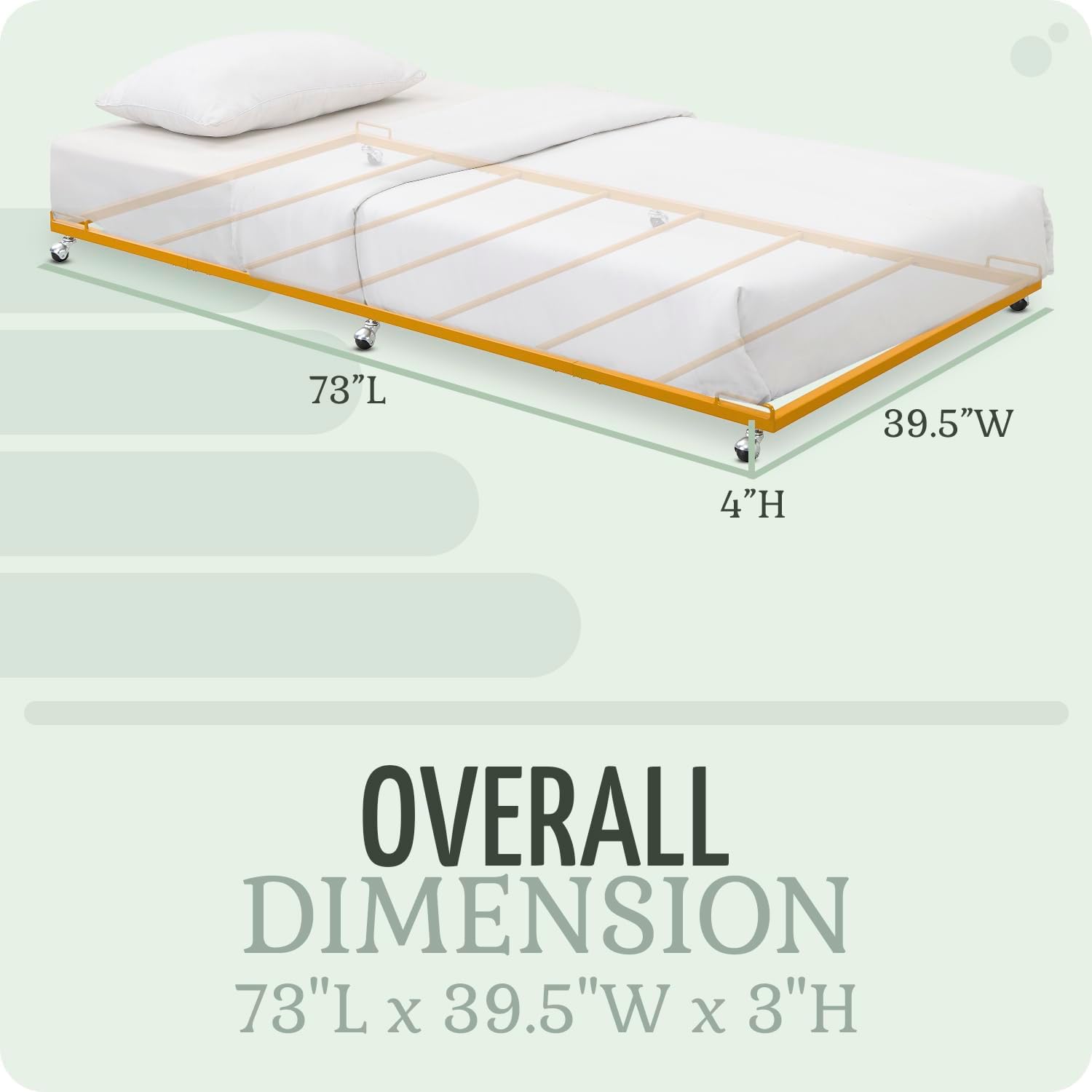 2K Furniture Designs - Twin Size Black Metal Roll Out Trundle Bed Frame for Daybed | Space-Saving Guest Bed - Slides Under Daybeds for Overnight Visitors, Dorms, and Small Spaces