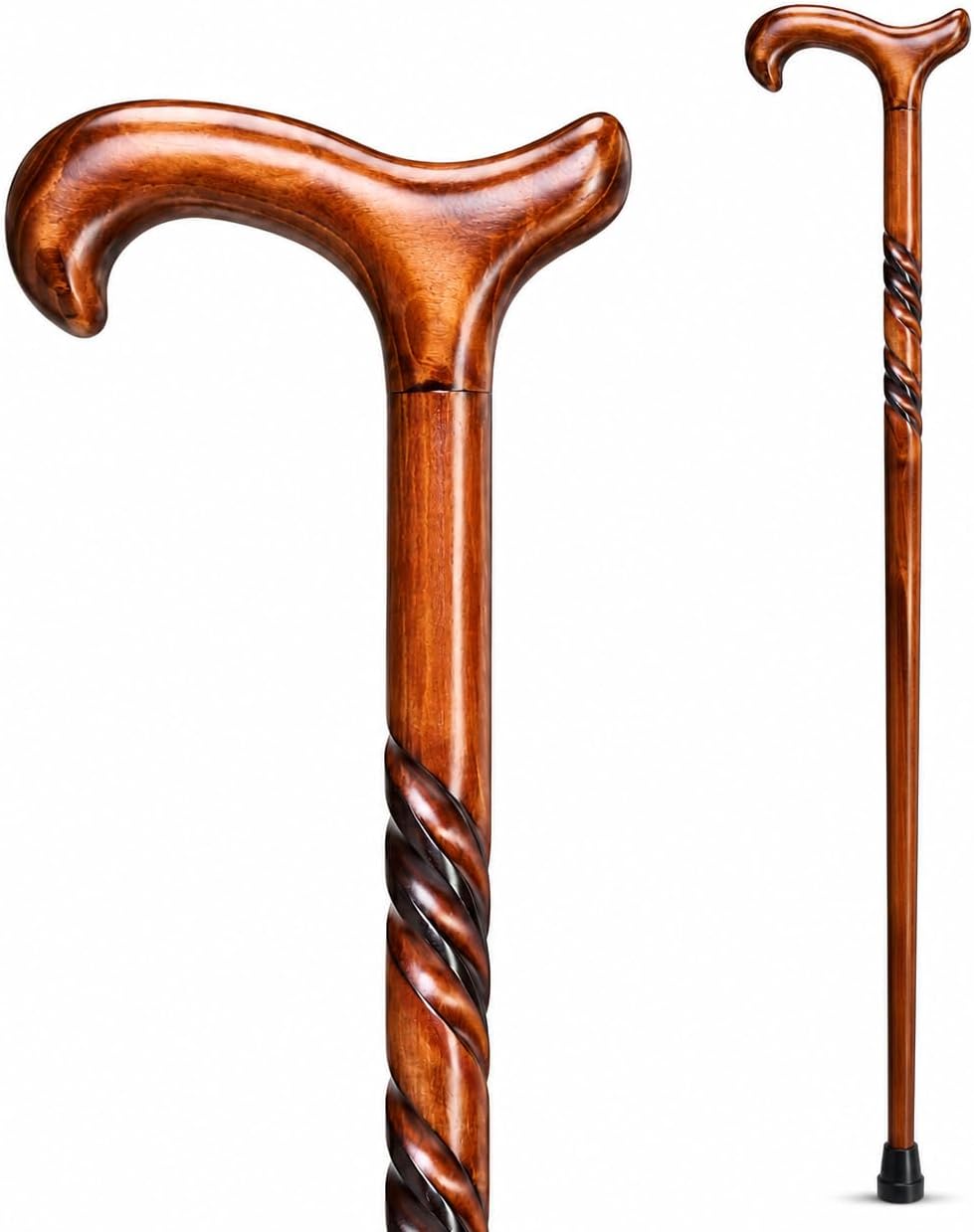 IBLAY Handmade Natural Wood Walking Cane for Men & Women – 36 Inch Wooden Walking Stick with Ergonomic Derby Handle, Classic Brown Finish