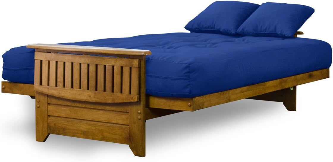 Brentwood Tray Arm Futon Sofabed Set - Queen Frame, 8" Microfiber Fudge Mattress, Heritage Finish