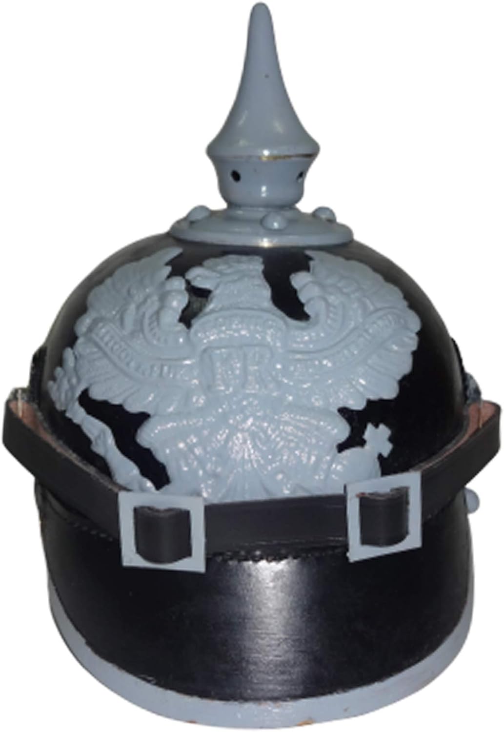 warreplica Imperial German M15 Spiked Pickelhaube Officer Helmet Black Leather with Field Grey Trim Prussian WWI Officer Headgear Reproduction