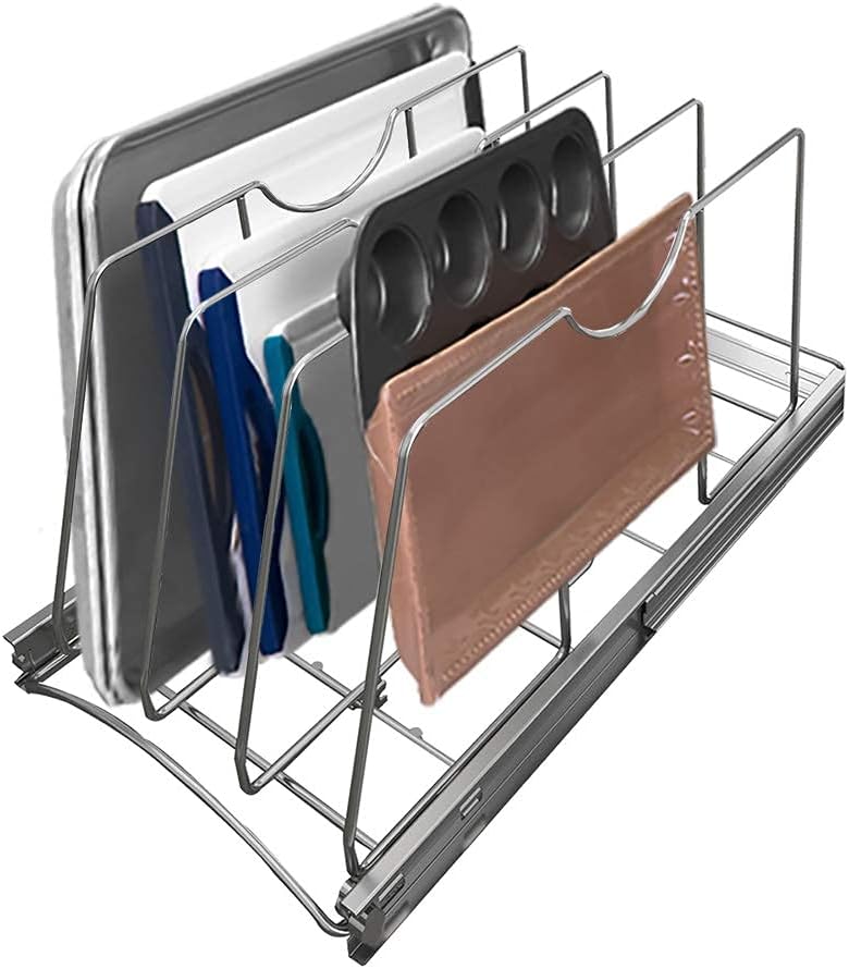 Pull Out Cookie Sheet Organizer, 11" W x 22" D x 11.8" H, Chrome