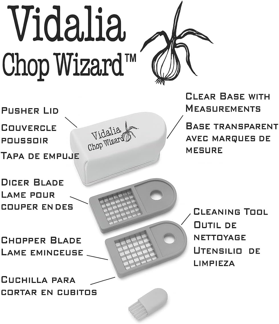 Vidalia Chop Wizard Vegetable Chopper – Original As Seen On TV Food Dicer with 2 Stainless Steel Blades, Large 2-Cup Container, Cleaning Tool