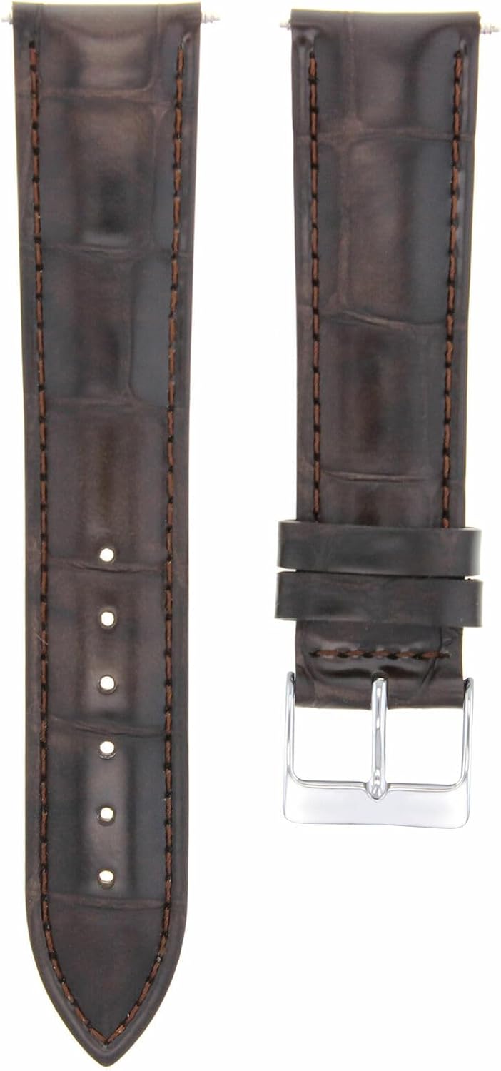 Ewatchparts 19mm Dark Brown Leather Watch Band Replacement Watch Strap Silver Buckle Compatible With Invicta Pro Diver Russian