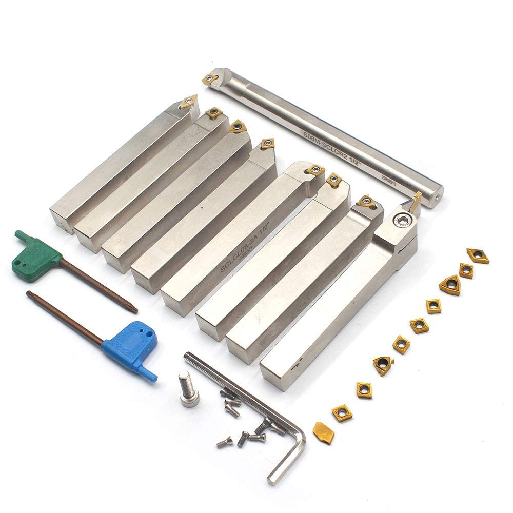 OSCARBIDE 9 pcs 1/2"Shank Nickel Plated Metal Lathe Tool & Boring Bar Set