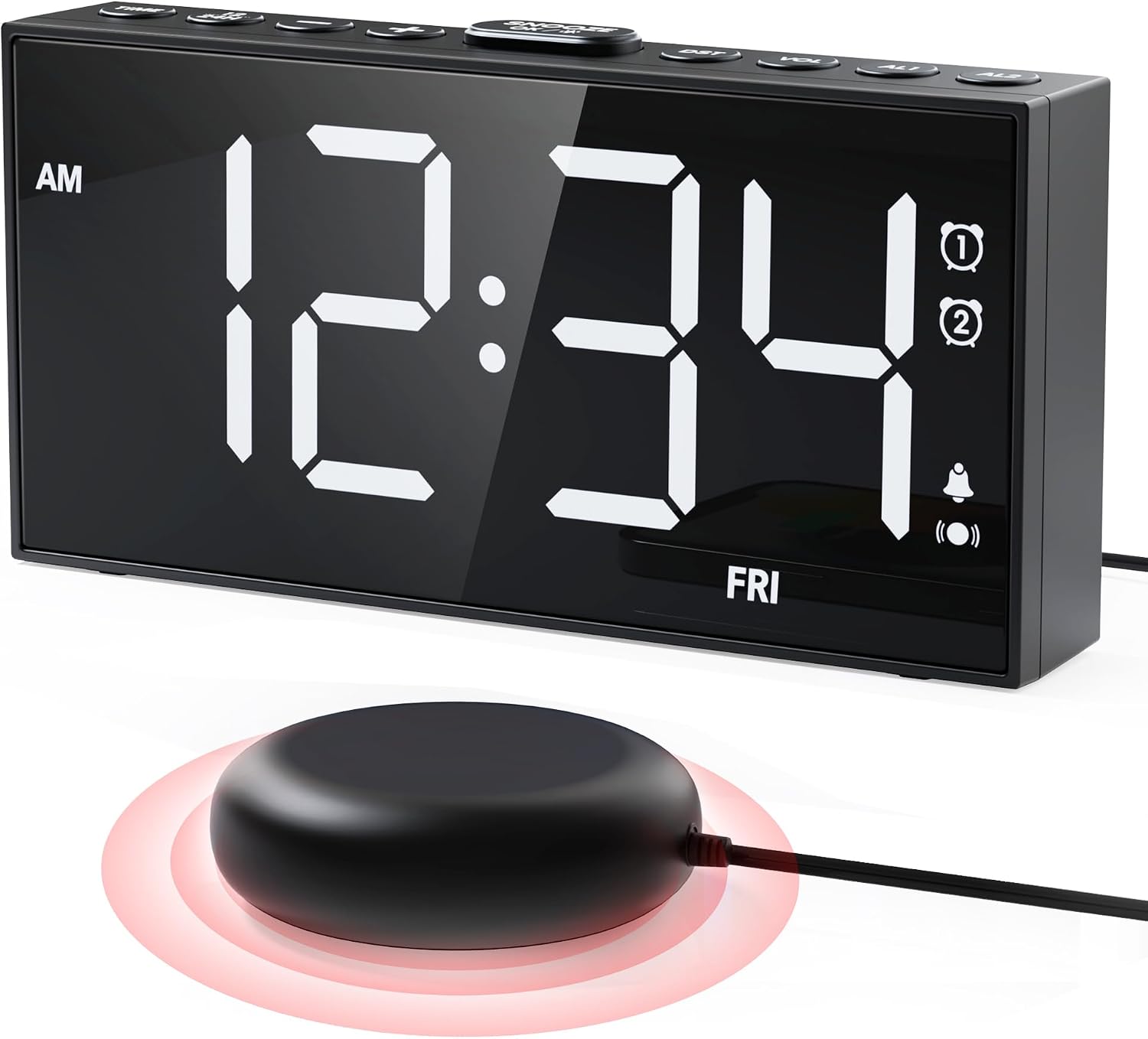 Digital Alarm Clocks for Bedrooms, Dual Alarms, 7.5-Inch Large Display