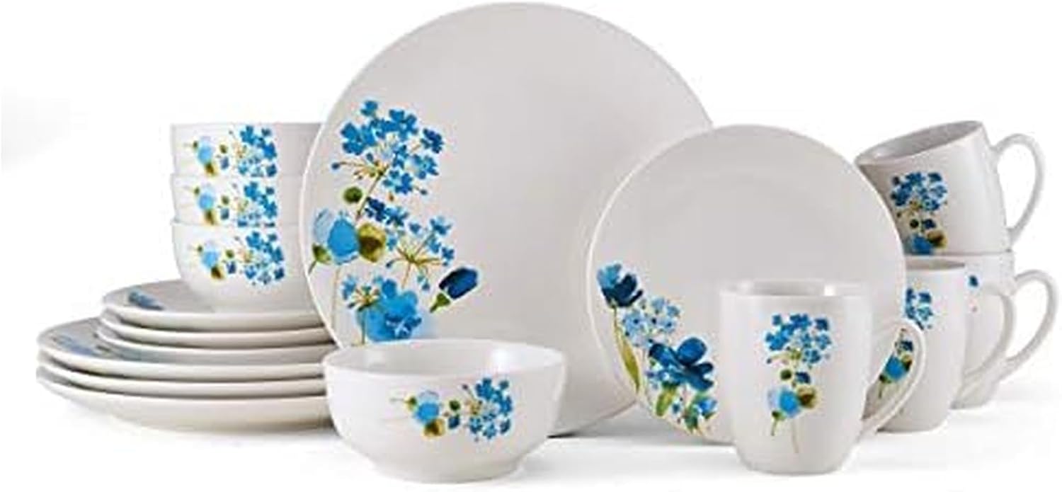 Studio Nova Kendall 16 Piece Dinnerware Set - White Porcelain Modern Tableware with Coupe Shapes & Unique Rim Design - Includes Dinner Plates Bowls