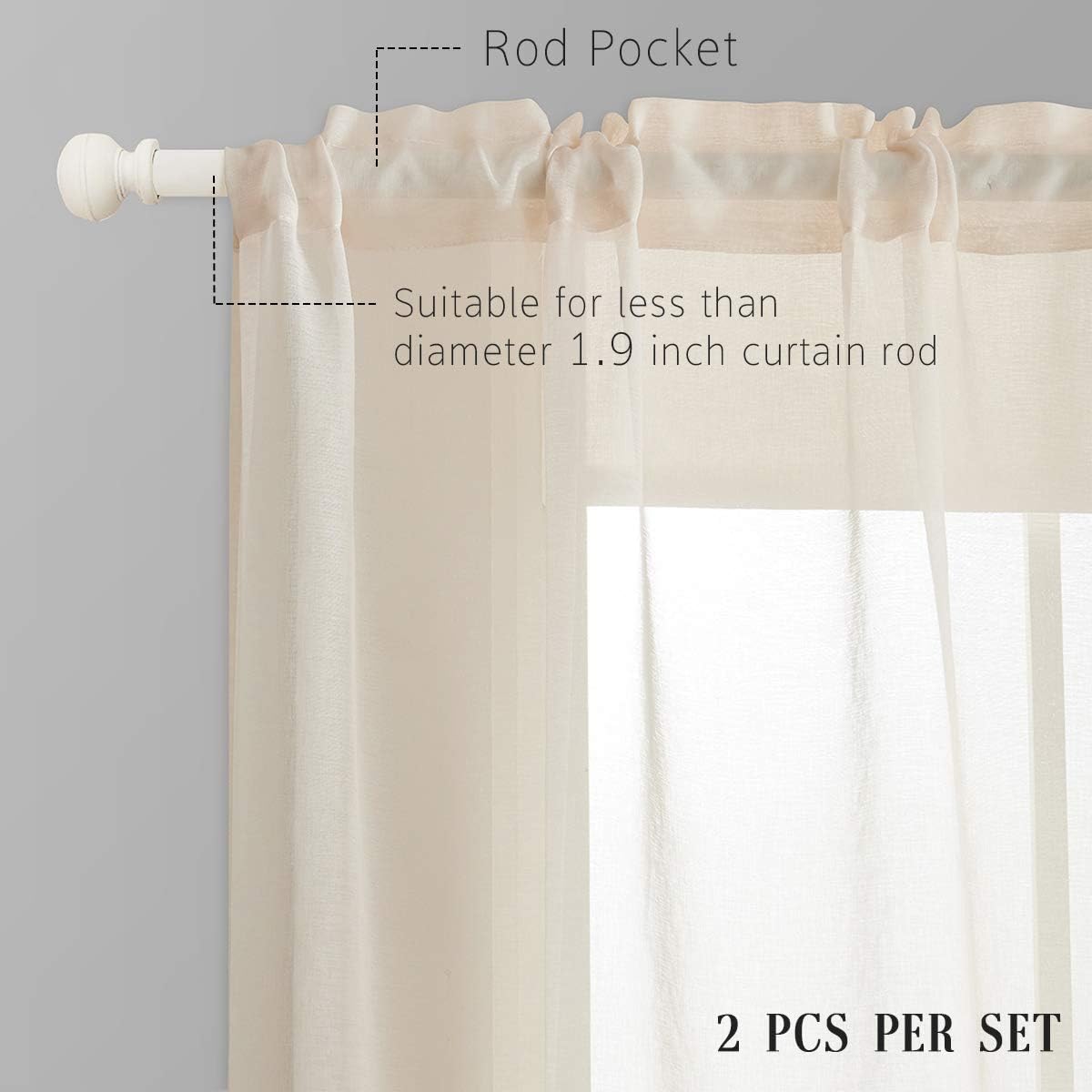 Off White Semi Sheer Curtains 72 Inches Long Faux Linen Off White Sheers Curtain for Bedroom Living Room Girls Kids Room 2 Panels 52x72 Inch Length