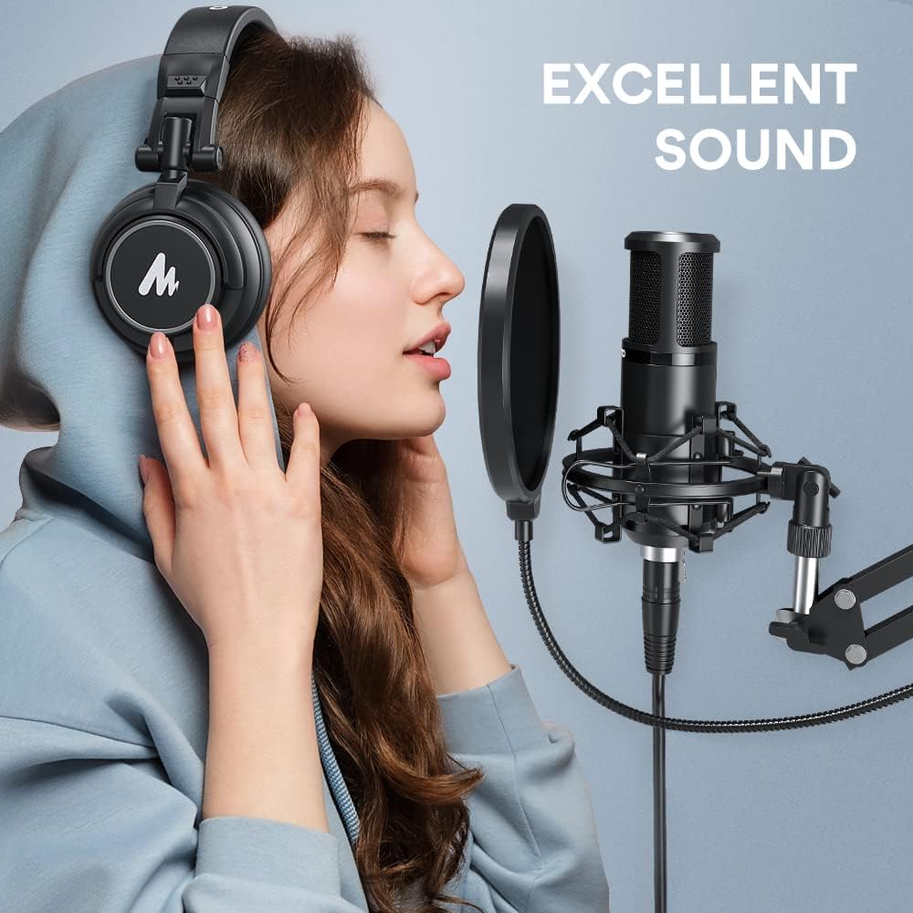 MAONO PM320S Condenser PC Microphone with XLR Cable, Boom Arm, Pop Filter