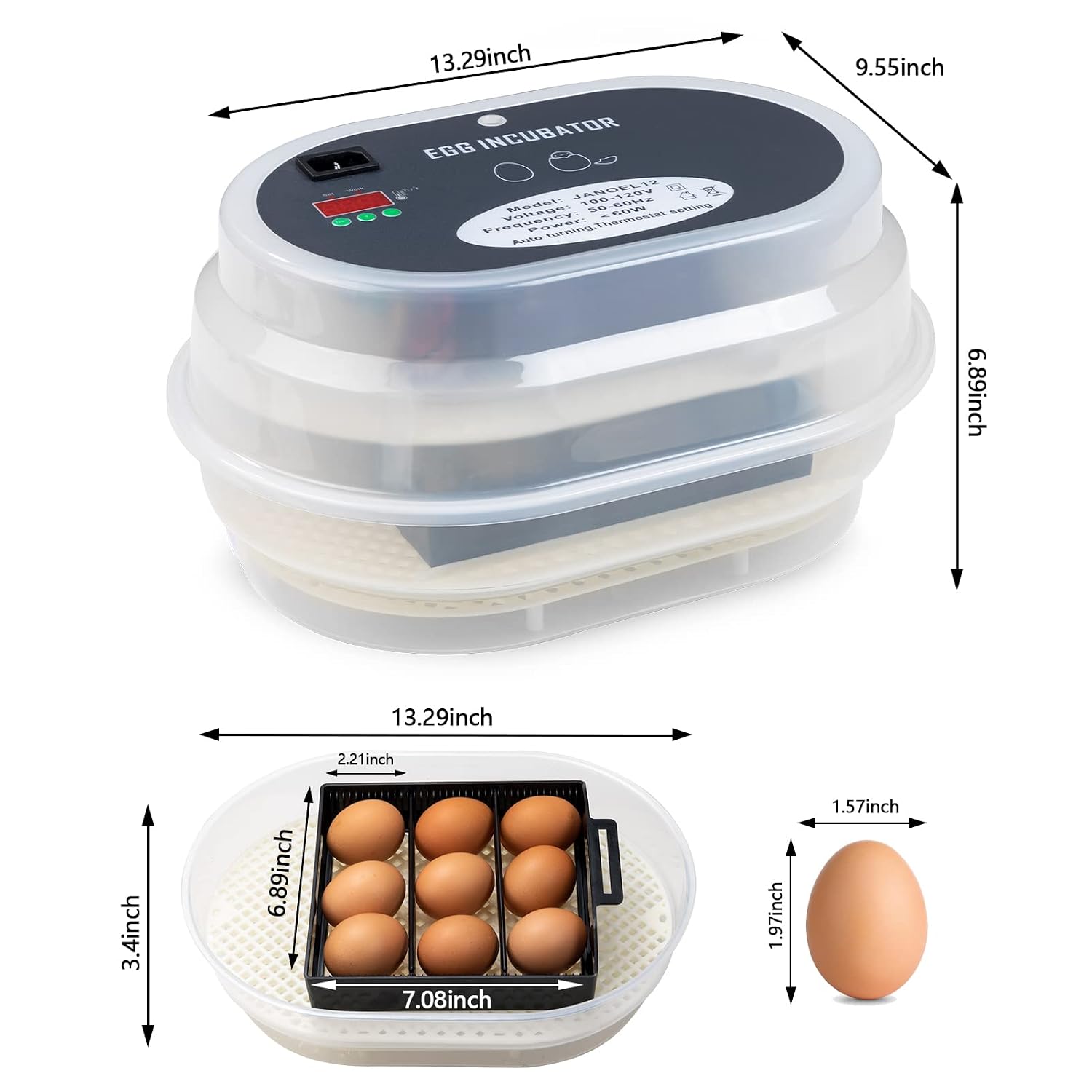 HBlife Digital Egg Incubator for Hatching 9-12 Chicken, Quail and Duck Eggs, with Fully Automatic Egg Turning and Temperature Display