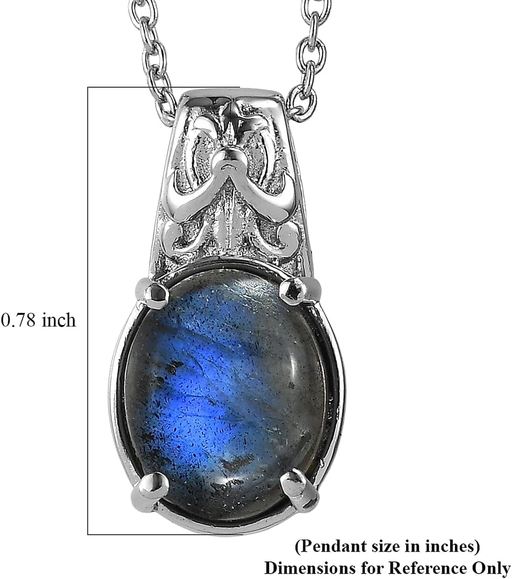 Labradorite 5.60 ctw Pendant Necklace in Stainless Steel 20 Inches