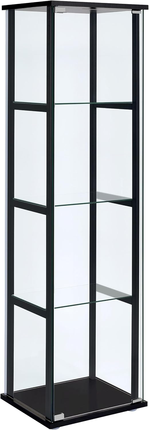 Coaster Home Furnishings Cyclamen 34-inch 3-Tier Clear Tempered Glass Curio Cabinet Display Case with Shelving Black 950179