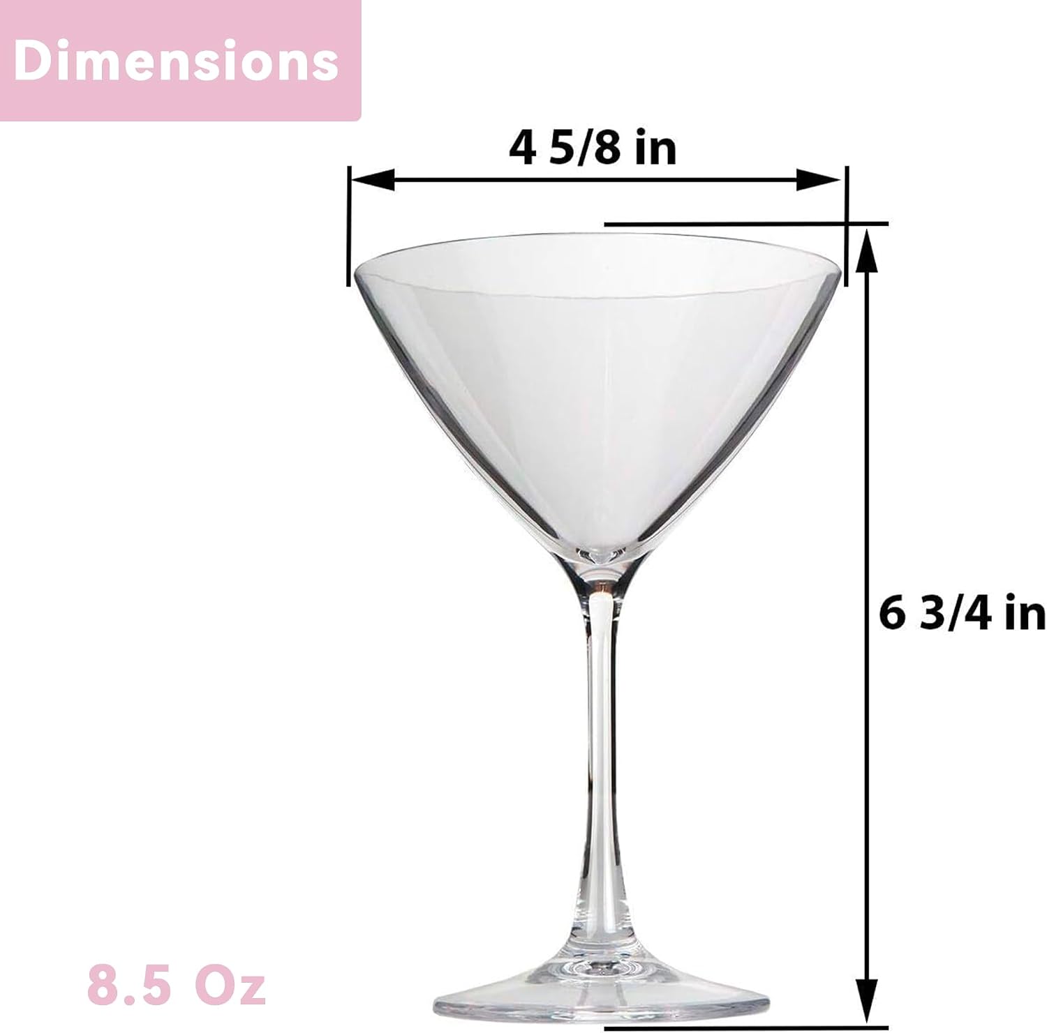 Lily's Home Unbreakable Martini Glasses, Made of Shatterproof Plastic and Ideal for Indoor and Outdoor Use, Reusable, Crystal Clear (8.5 oz. Each