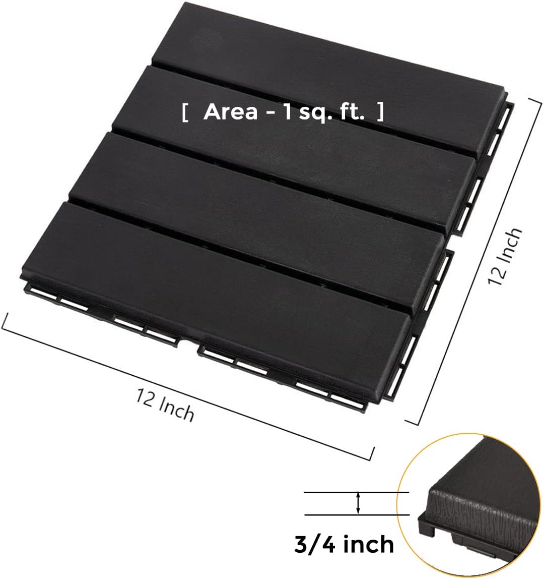 ASTEROUTDOOR Interlocking Deck Tiles Plastic Waterproof Outdoor Flooring 12" x 12" for Patio Garden Deck Poolside Indoor Outdoor, 10 pcs, Gray