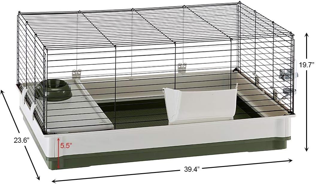 Ferplast Krolik Green Rabbit Cage Deluxe | Rabbit Cage Includes All Accessories & Measures 39.4L x 23.6W x 19.7H & Includes All Accessories | 1-Year Manufacturer's Warranty