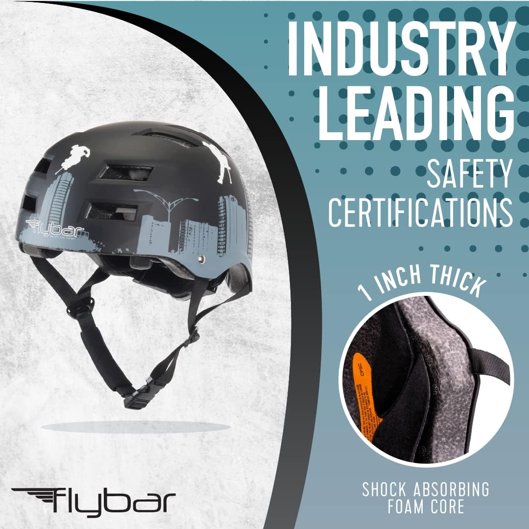 Flybar Bike Helmet- Multi Sport Dual Certified Adjustable Dial, Lightweight Skateboard Helmet, Roller Skating, Pogo, Electric Scooter, Snowboard, Boys and Girls Kids- Adults Helmets