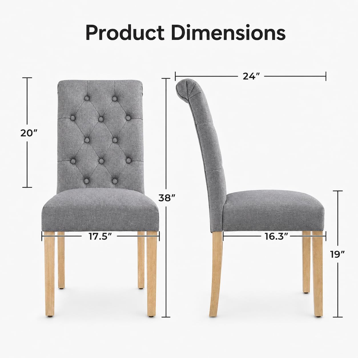 Yaheetech Dining Chairs Set of 2 Modern Upholstered Parson Chairs Dark Gray