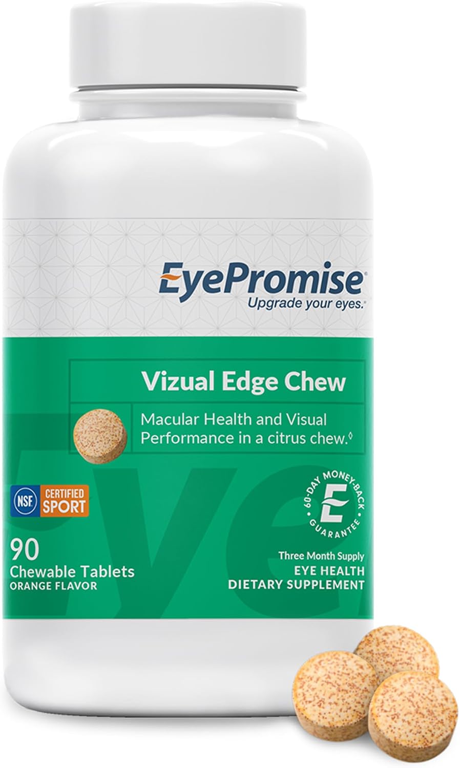 EyePromise Vizual Edge Eye Supplements, 30 Chewable Tablets, Citrus Flavor | Eye Vitamins for Macular Support & Enhanced Visual Performance with Zinc, Lutein and Zeaxanthin (Packaging May Vary)